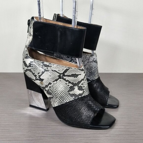 Jeffrey Campbell Block Heel Sandals, Snakeskin & Patent Leather, Womens Size 8 - Picture 1 of 12